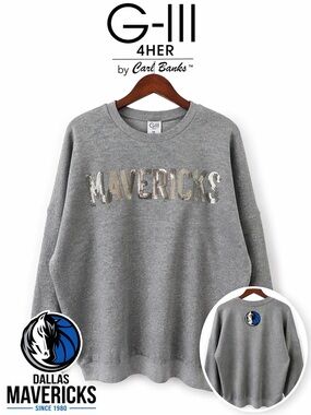 G-III by Carl Banks Gray Mavericks Sequin Crewneck Sweatshirt